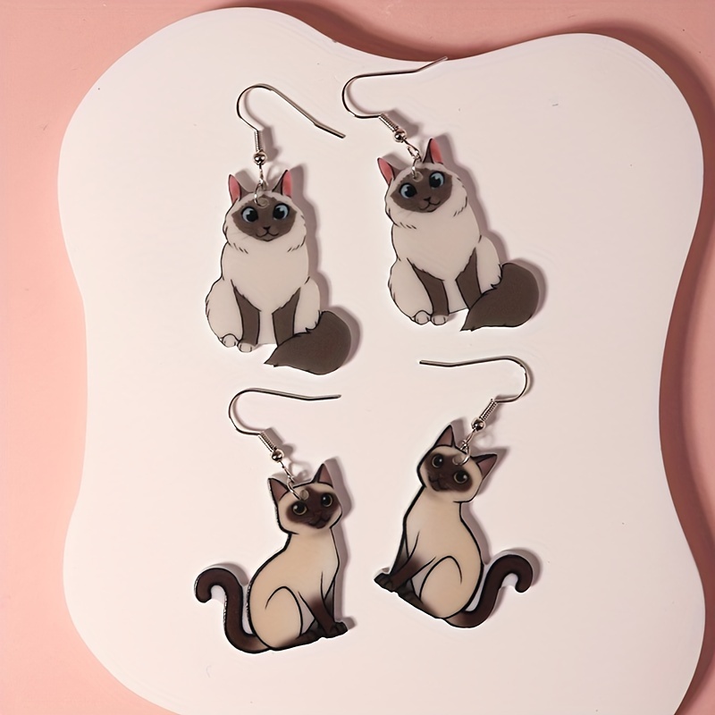 4 Pairs Set Cat Dangle Earrings Acrylic Jewelry Gift